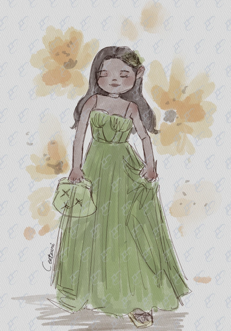 Centauri Studio Retrato Acuarela Mujer Vestido Verde