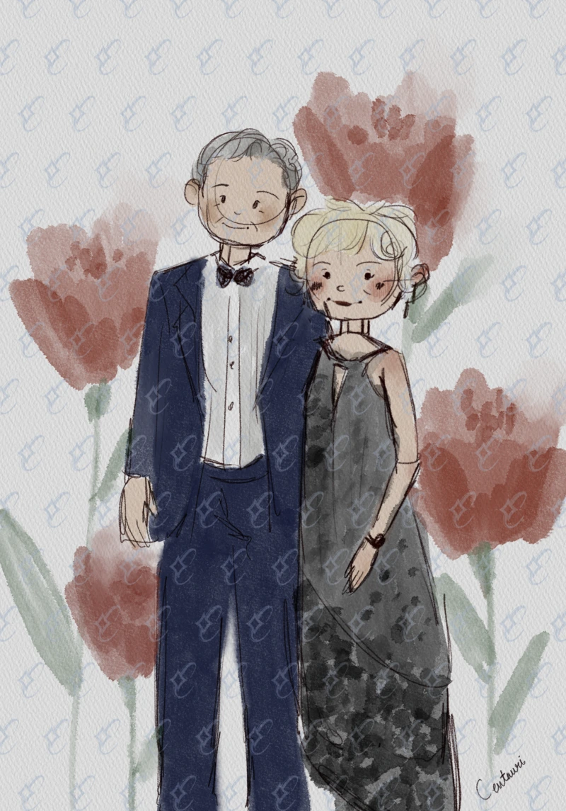 Centauri Studio Retrato Acuarela Amigas Flores Rojas