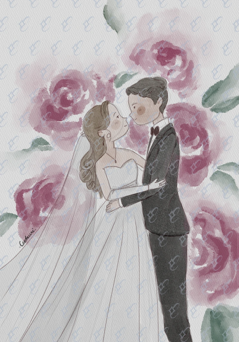 Centauri Studio Retrato Acuarela Mujer Vestido Rojo